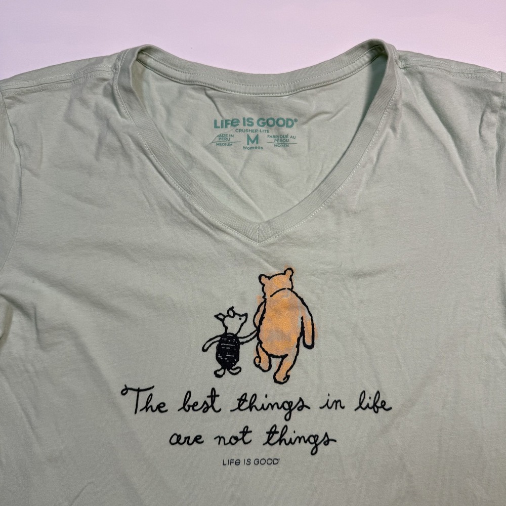 Life Is Good Shirt Womens Medium Green Best Things In Life Graphic Tee V Neck